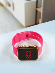 Kids Minimalist Square Electronic Watch - Hot Pink - View 3