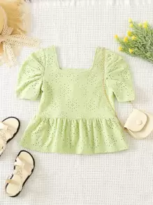Kleinkind Mädchen Schößchenbluse mit Öse Stickerei, eckigem Ausschnitt, Puffärmeln
