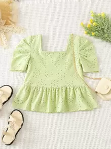 Kleinkind Mädchen Schößchenbluse mit Öse Stickerei, eckigem Ausschnitt, Puffärmeln