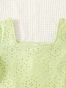 Kleinkind Mädchen Schößchenbluse mit Öse Stickerei, eckigem Ausschnitt, Puffärmeln