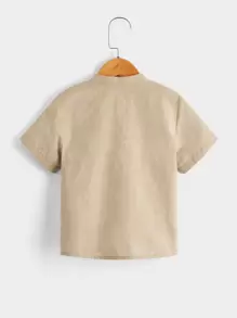SHEIN Toddler Boys Solid Pocket Patched Half Button Placket Shirt - Khaki - View 2