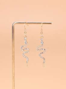 Rhinestone Snake Drop Earrings - Yellow Gold - View 1