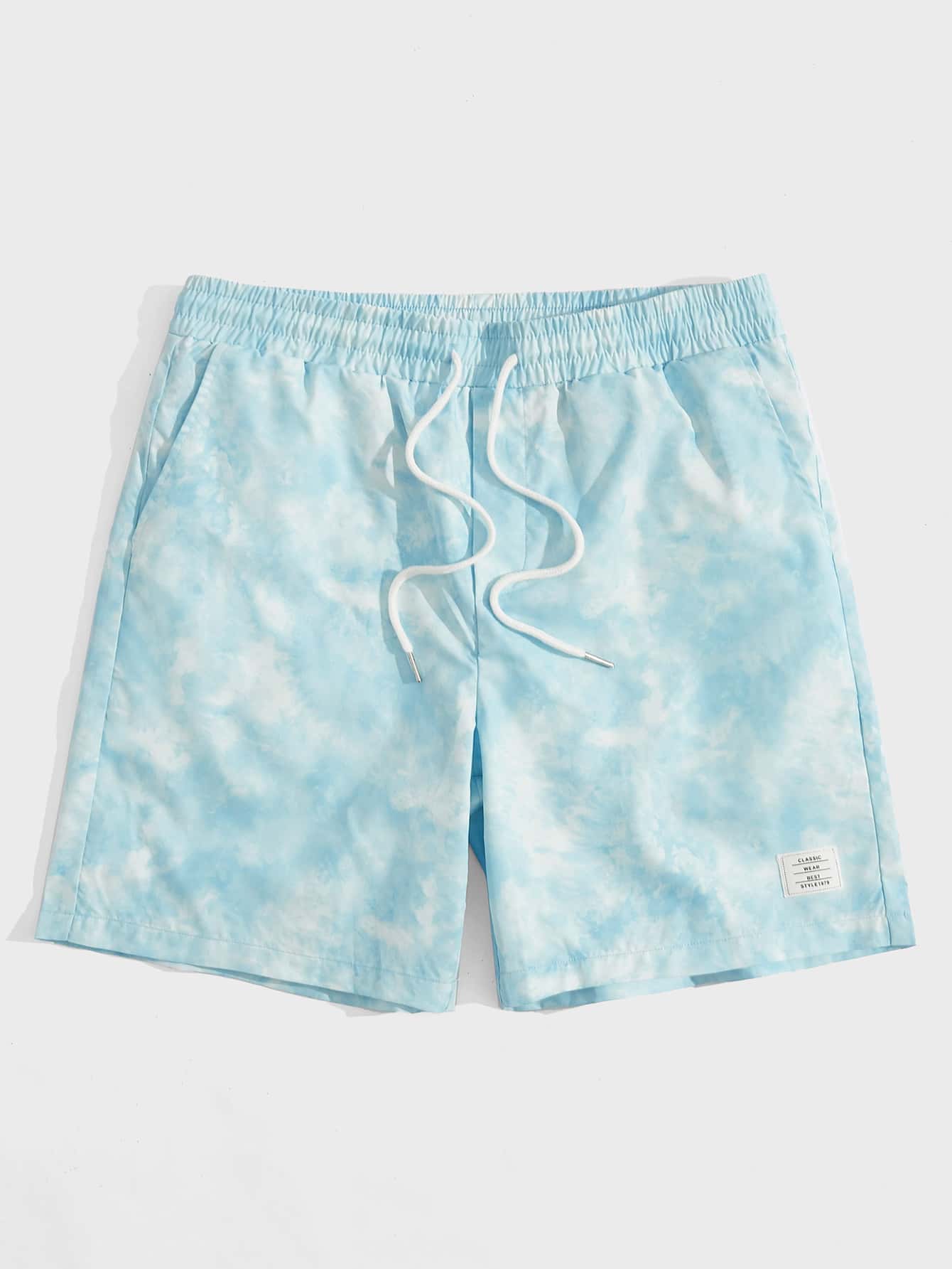 Manfinity VCAY 宽松男式扎染图案贴袋短裤 - 淺藍色 - 查看 1