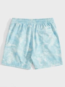 Manfinity VCAY 宽松男式扎染图案贴袋短裤 - 淺藍色 - 查看 2