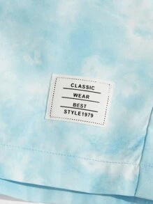 Manfinity VCAY 宽松男式扎染图案贴袋短裤 - 淺藍色 - 查看 4