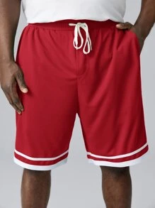 Manfinity VCAY 男士字母圖案T恤和拼接邊短褲 - 紅色 - 查看 5