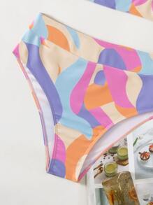 Random Allover Print Color Block High Waist Bikini - Multicolor - View 6