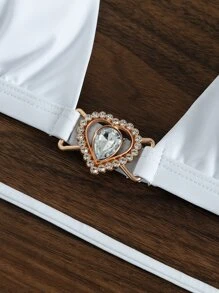 Bikini tam giác hở lưng đính đá giả, dành cho kỳ nghỉ hè trên bãi biển - trắng - Xem 5