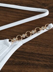 Bikini tam giác hở lưng đính đá giả, dành cho kỳ nghỉ hè trên bãi biển - trắng - Xem 6