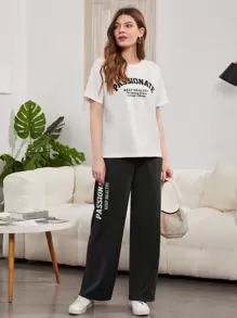 Mulvari Bộ đồ hai mảnh nữ Túi Slogan Giải trí - Đen và trắng - Xem 1