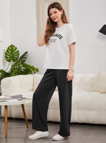 Mulvari Bộ đồ hai mảnh nữ Túi Slogan Giải trí - Đen và trắng - Xem 4