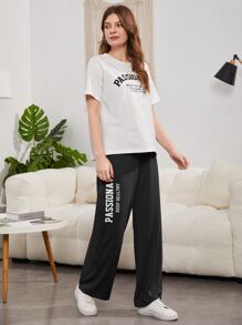 Mulvari Bộ đồ hai mảnh nữ Túi Slogan Giải trí - Đen và trắng - Xem 5