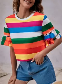 SHEIN Unity 撞色荷葉袖T恤 - 彩色 - 查看 1