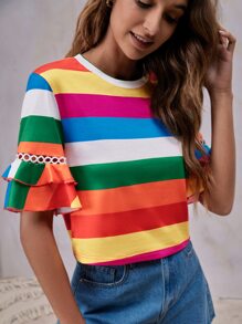 SHEIN Unity 撞色荷葉袖T恤 - 彩色 - 查看 5