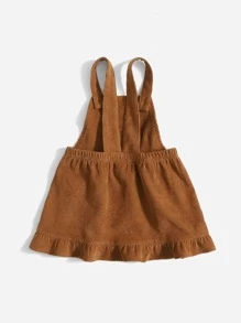 SHEIN 嬰兒彩虹刺繡荷葉邊燈芯絨背帶裙 - 棕色 - 查看 2