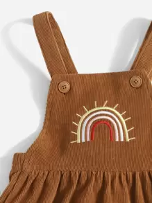 SHEIN 嬰兒彩虹刺繡荷葉邊燈芯絨背帶裙 - 棕色 - 查看 4