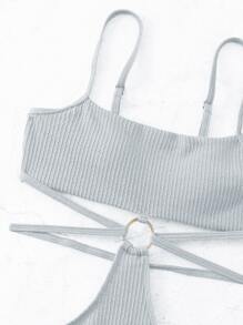 環鏈鏤空連體泳衣 - 淺灰色 - 查看 3