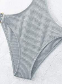 環鏈鏤空連體泳衣 - 淺灰色 - 查看 5