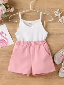 SHEIN 少女實色背心上衣&短褲&背心外套