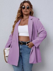 Calvaya Plus Lapel Neck Double Button Blazer - Lilac Purple - View 1