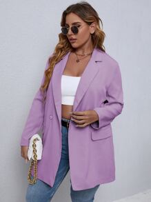 Calvaya Plus Lapel Neck Double Button Blazer - Lilac Purple - View 3
