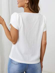 SHEIN Petal Sleeve V Neck Blouse - White - View 2