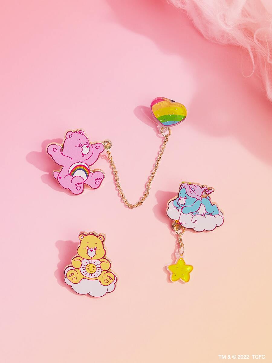 SHEIN X Care Bears 3 件装锌合金可爱熊图案胸针 - 彩色 - 查看 1