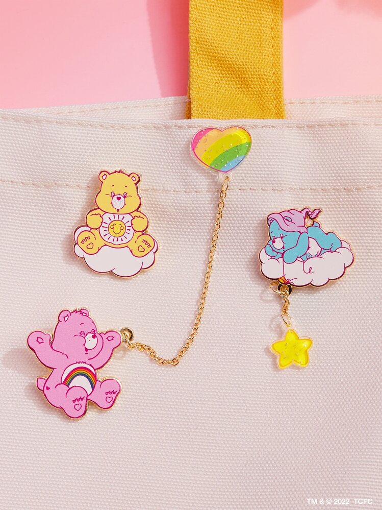 SHEIN X Care Bears 3 chiếc ghim cài áo hình chú gấu dễ thương bằng hợp kim kẽm - Nhiều màu - Xem 3
