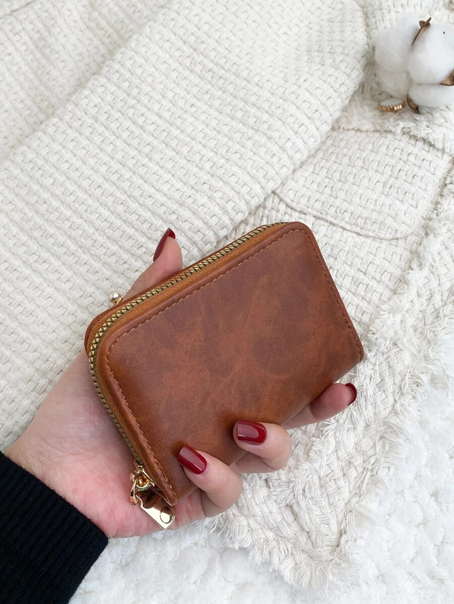 Zipper Design Card Holder Multi-Card Card Organizer for Storage Credit Cards - Brown - View 1