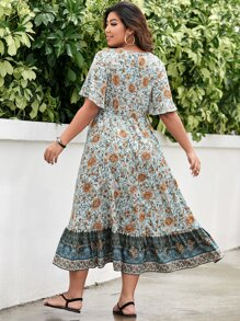 SHEIN Holidaya Đầm Plus Size Viên lá sen Hoa Tất cả trên in Boho - Nhiều màu - Xem 2