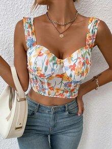 Floral Print Crop Bustier Top - Multicolor - View 5