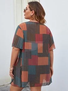 SHEIN Swim Curve Plus Patchwork Print Open Front Kimono - Multicolor - View 2