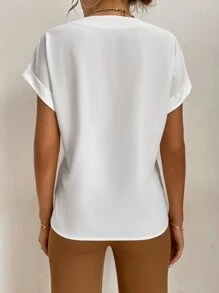 SHEIN Tall Notched Neck Batwing Sleeve Popover Blouse - White - View 2