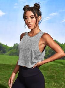 Gameset SHEIN Sport Áo Tees & Tanks  Thể thao Nữ Cắt ra màu trơn - Màu Xám nhạt - Xem 2
