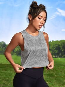 Gameset SHEIN Sport Áo Tees & Tanks  Thể thao Nữ Cắt ra màu trơn - Màu Xám nhạt - Xem 4