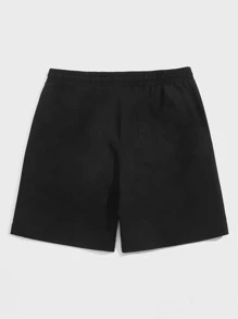 Manfinity Hombres Shorts con estampado de dibujos animados y letra de cintura con cordón - Negro - Ver 2