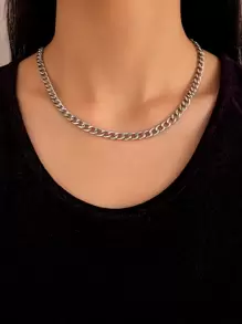極簡風格鏈條樣式項鍊 - 銀色 - 查看 1