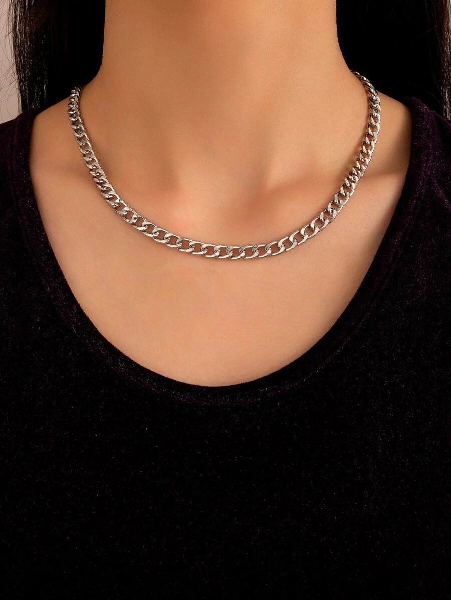 極簡風格鏈條樣式項鍊 - 銀色 - 查看 1
