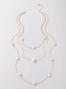 imoli 1pc Handmade Multi-Layer Pearl Necklace (Length And Pearl Quantity Varies) - Yellow Gold - View 5
