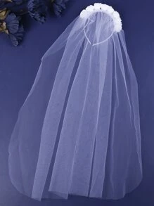 1 件花朵装饰新娘面纱婚纱面纱，适合新娘和户外花园婚礼秋季服装，适合女士 - 白色 - 查看 1
