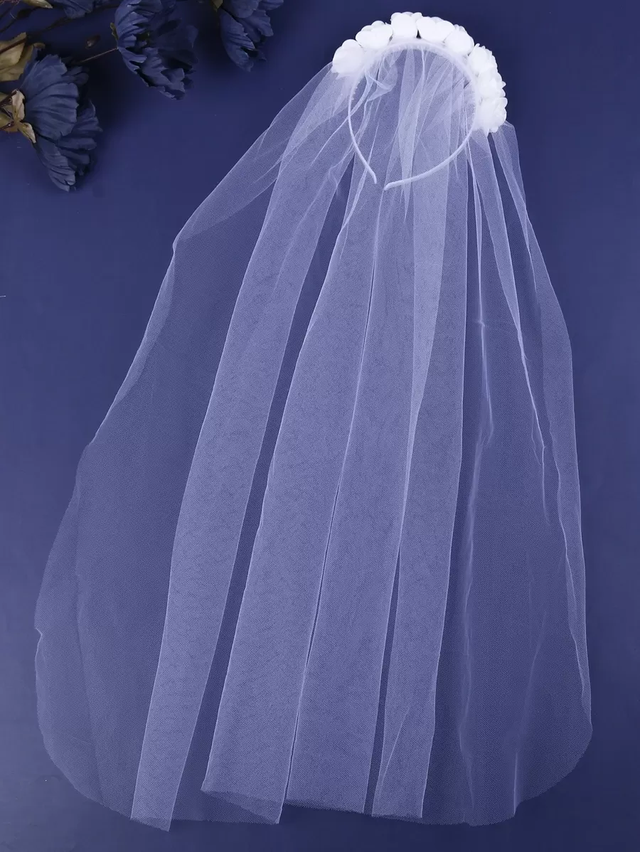 1 件花朵装饰新娘面纱婚纱面纱，适合新娘和户外花园婚礼秋季服装，适合女士 - 白色 - 查看 1