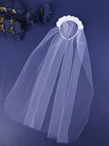 1 件花朵装饰新娘面纱婚纱面纱，适合新娘和户外花园婚礼秋季服装，适合女士 - 白色 - 查看 2