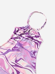 SHEIN Young Girl Marble Print Sleeveless Bodycon Mini Dress - Purple - View 3