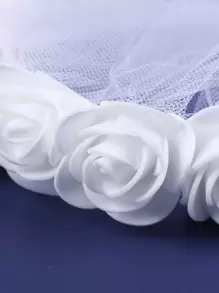 1 件花朵装饰新娘面纱婚纱面纱，适合新娘和户外花园婚礼秋季服装，适合女士 - 白色 - 查看 3
