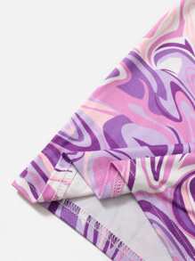 SHEIN Young Girl Marble Print Sleeveless Bodycon Mini Dress - Purple - View 4