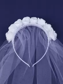 1 件花朵装饰新娘面纱婚纱面纱，适合新娘和户外花园婚礼秋季服装，适合女士 - 白色 - 查看 4