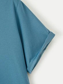 Manfinity Homme Men Figure Embroidery Mock Neck Tee - Dusty Blue - View 5