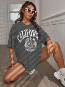 SHEIN Unity 字母圖案落肩T恤 - 灰色 - 查看 6