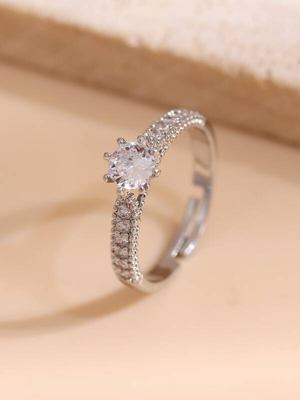 Cubic Zirconia & Rhinestone Decor Cuff Ring