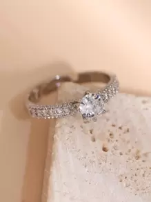 Cubic Zirconia & Rhinestone Decor Cuff Ring - Silver - View 4